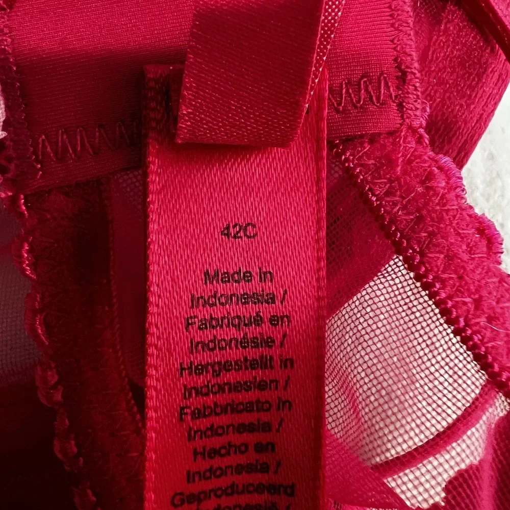 NEW! Skims 42C Embroidered Tulle Unlined Demi Bra Limited Edition Pink Valentine - Picture 8 of 10